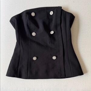 L’agence Black Strapless Zip-Up Top with Rhinestone Buttons